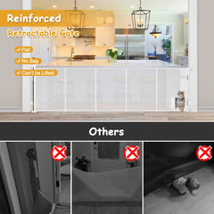 Sair pet 10 ft retractable gate saves space in hallways.