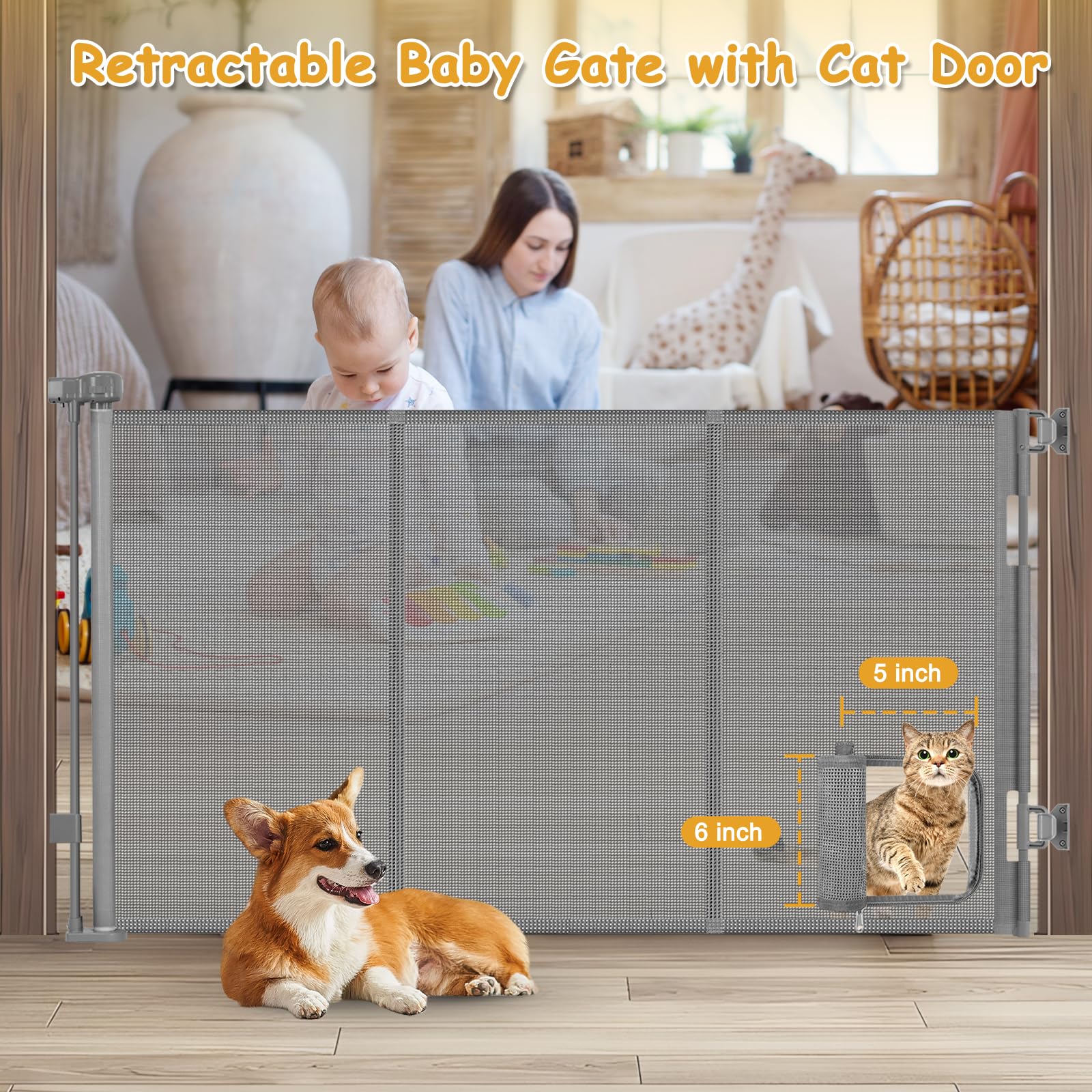 Sair Pet 33-inch tall mesh gate for indoor doorways.