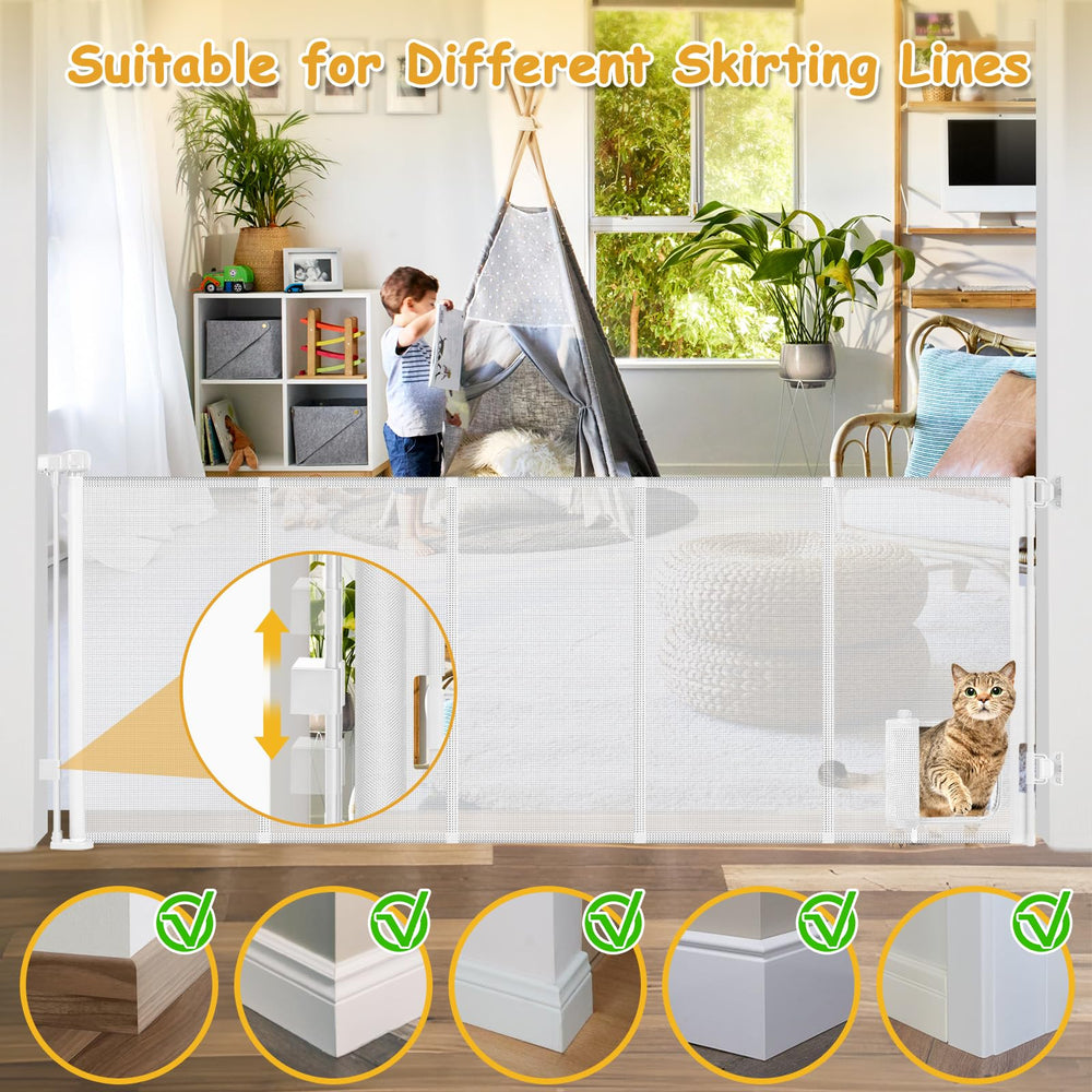 Sair Pet gate in retracted stance saves space when not in use.