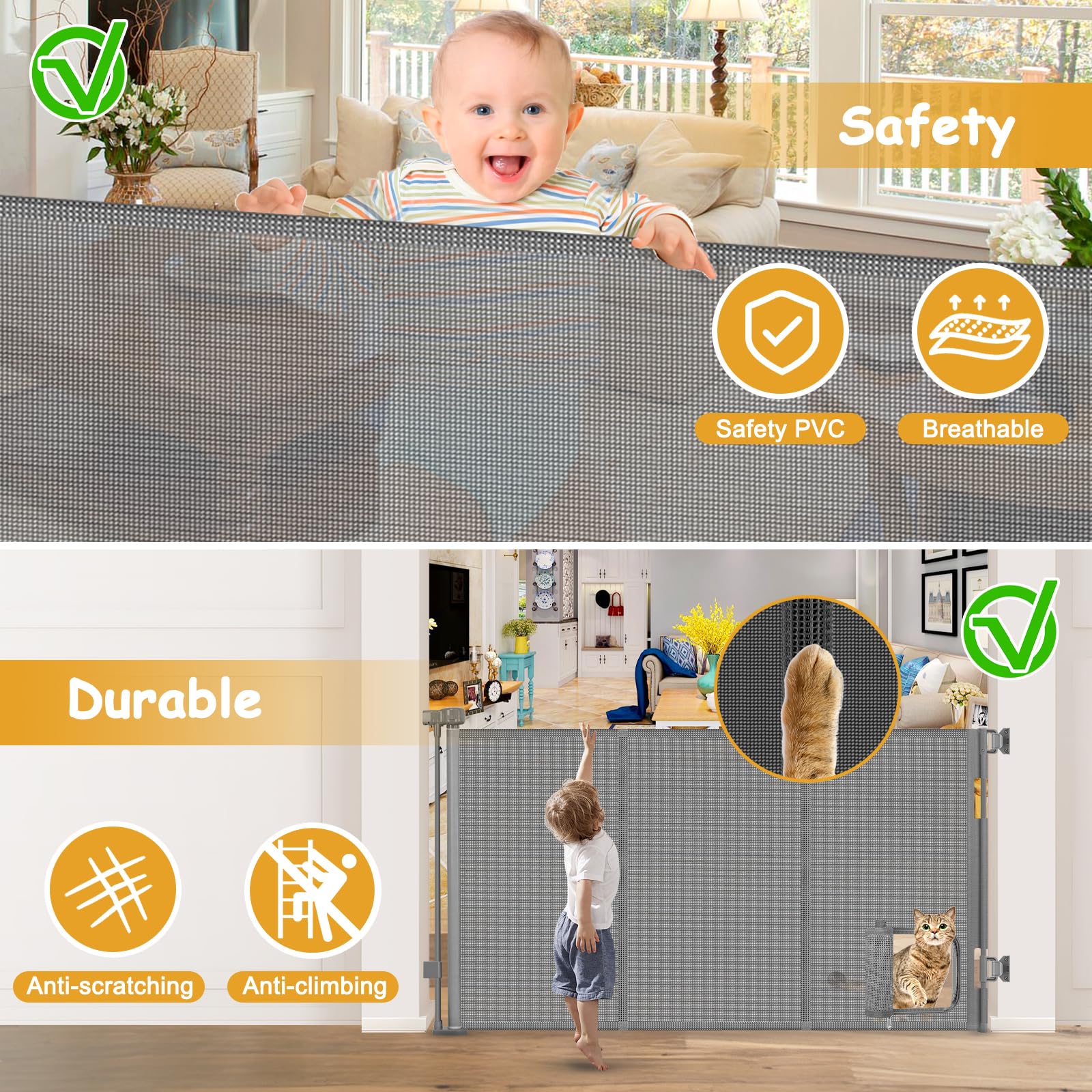 Sair Pet indoor-outdoor gate withstands pets and weather.