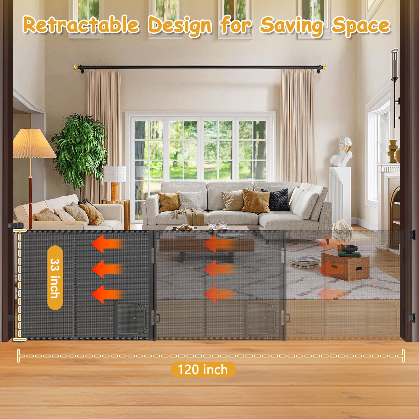 Sair Pet retractable gate closed with durable PVC finish