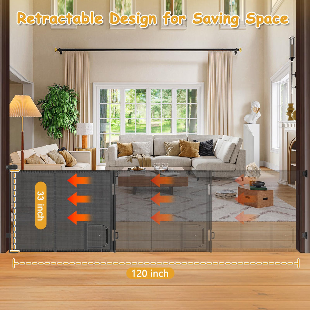 Sair Pet retractable gate closed with durable PVC finish