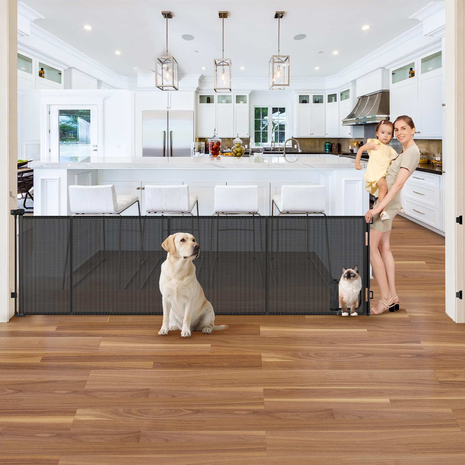 Sair Pet reinforced gate in front view showing cat door for wide openings