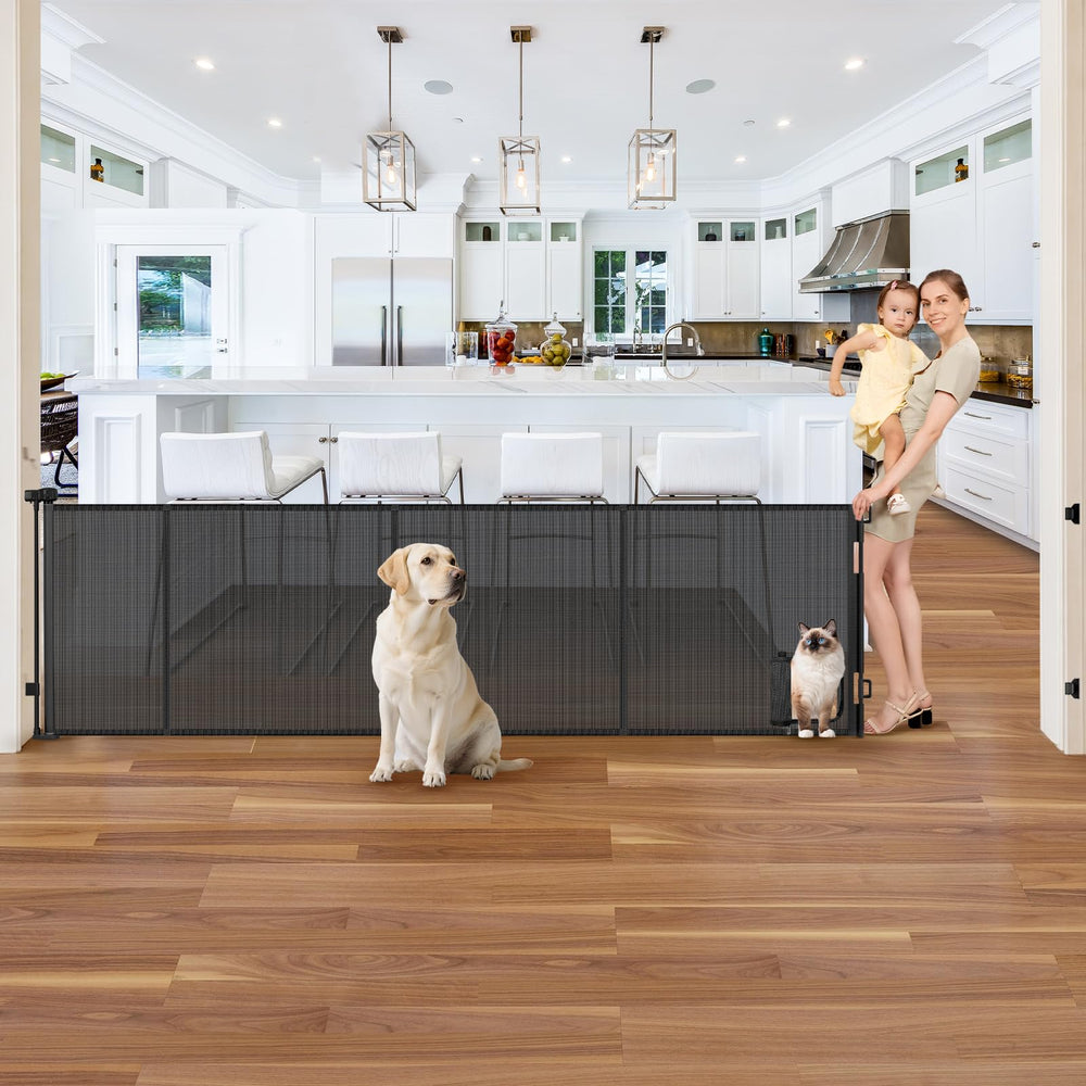Sair Pet reinforced gate in front view showing cat door for wide openings