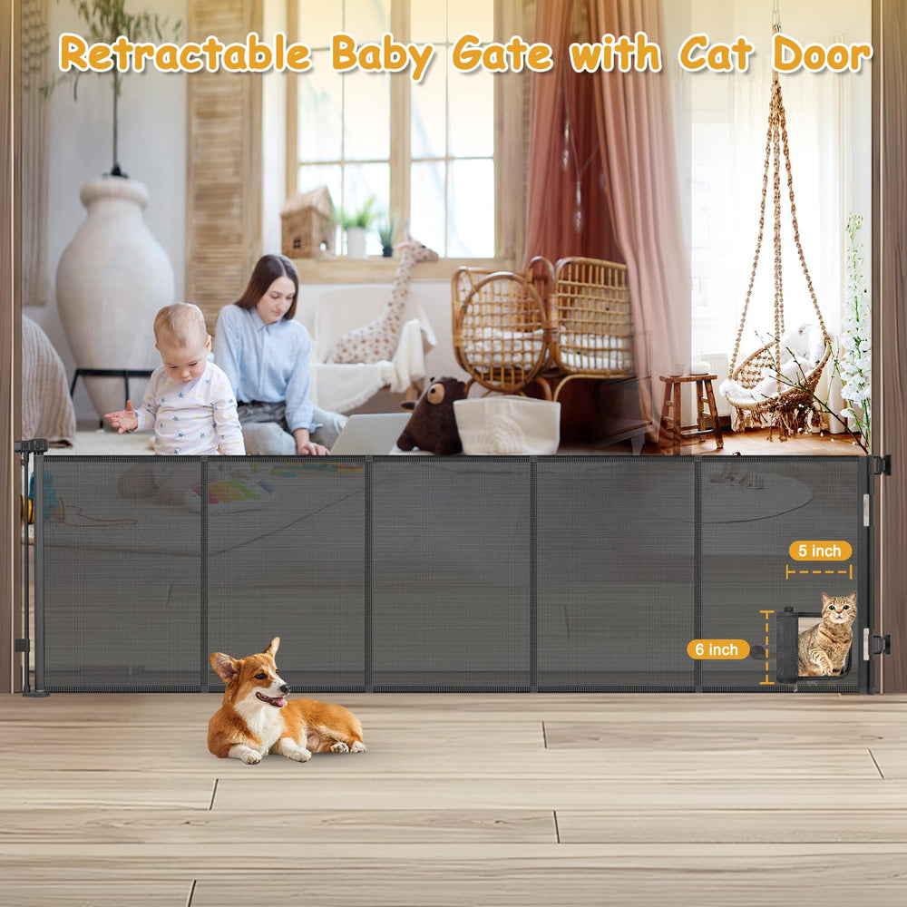 Sair Pet gate side panel extended highlighting retractable design