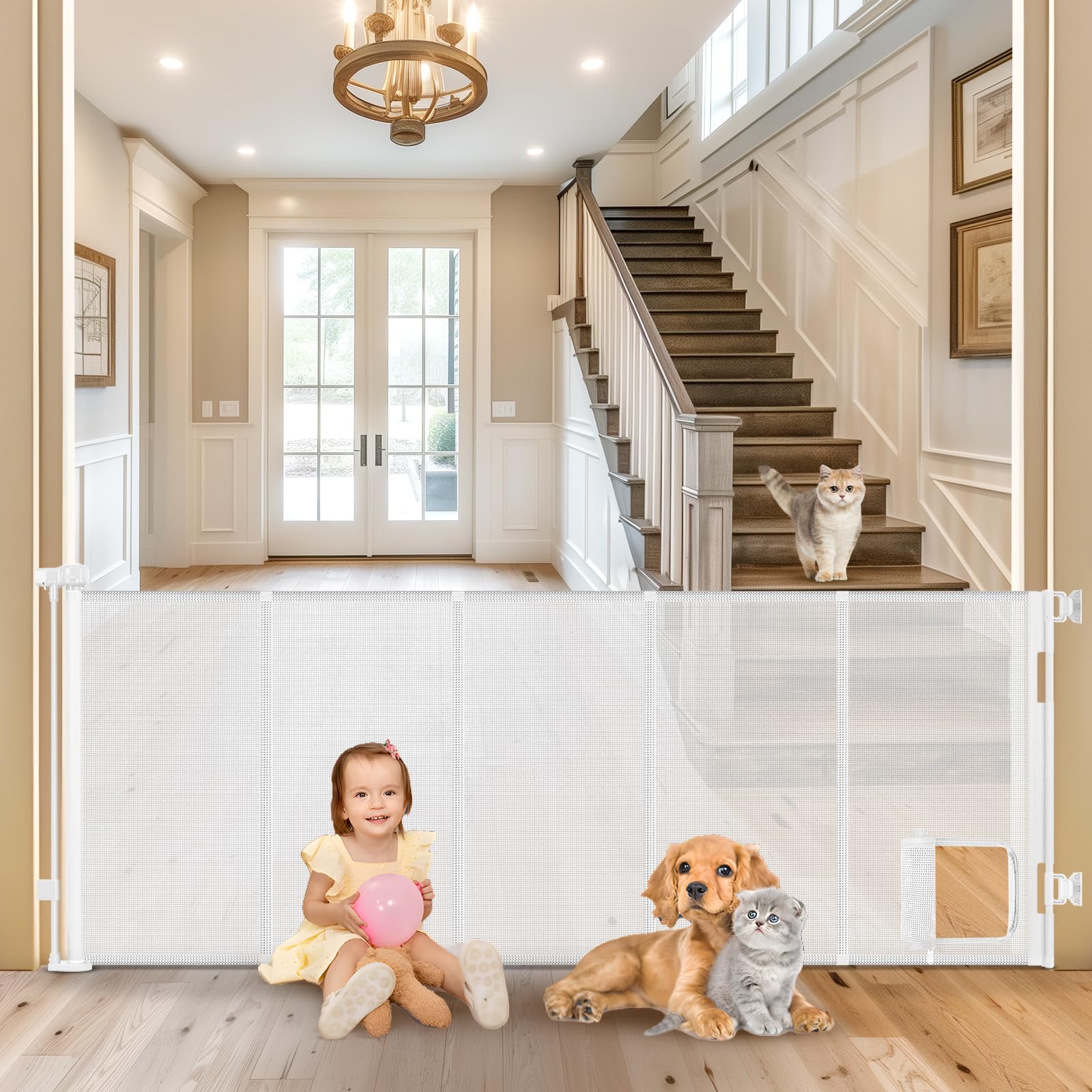 Sair Pet reinforced 90-inch gate extended for wide openings, securing space between rooms.