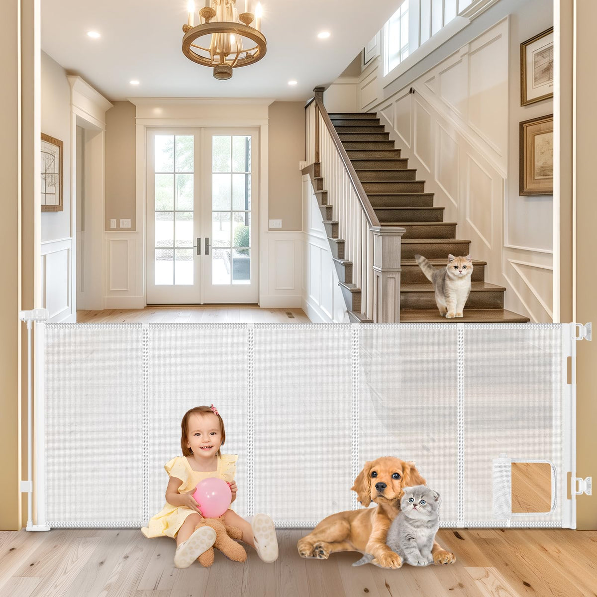 Sair Pet reinforced 90-inch gate extended for wide openings, securing space between rooms.