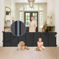 Sair pet reinforced 90-inch gate rolled up for easy storage and quick setup.
