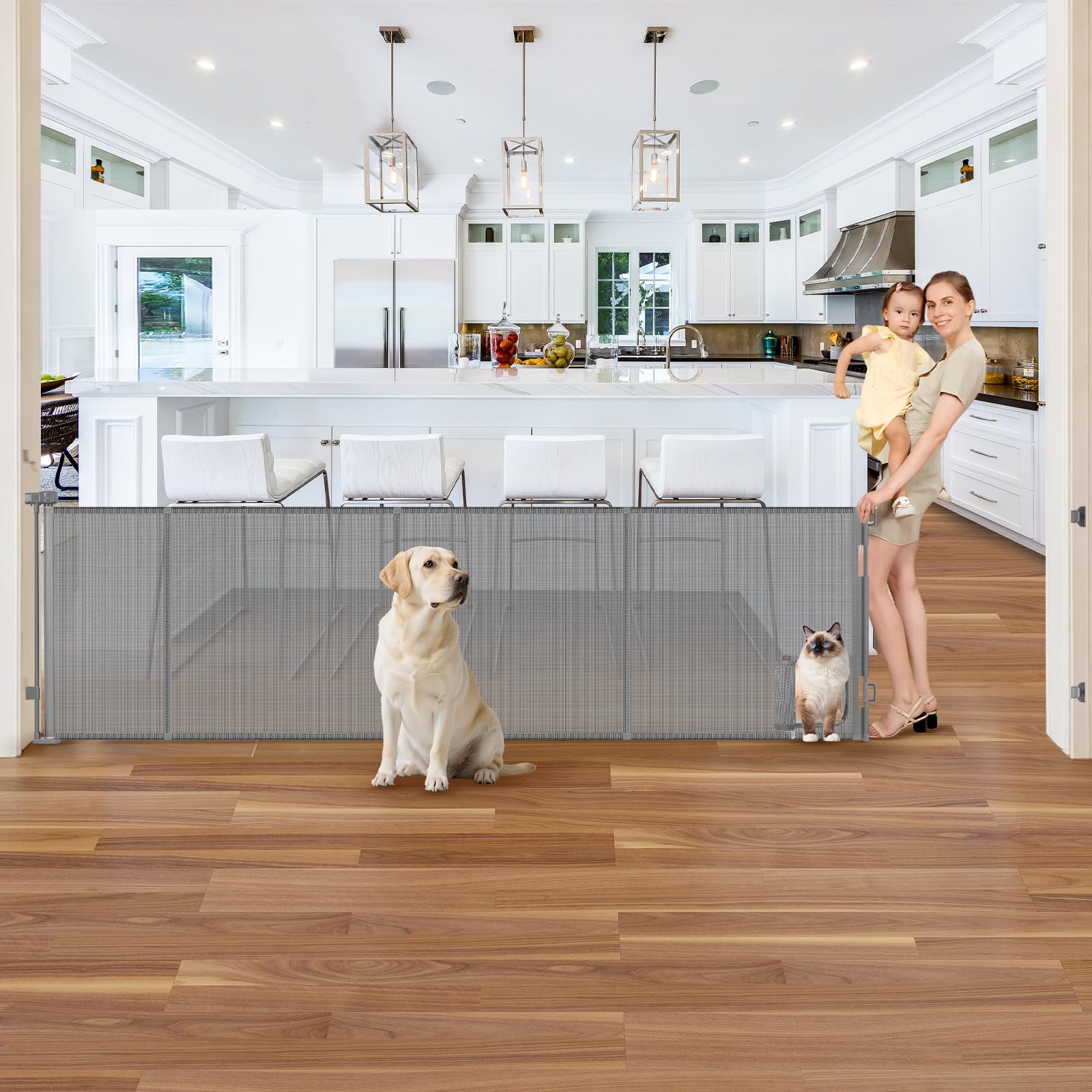 Sair Pet reinforced bars gate with cat door for secure separation.