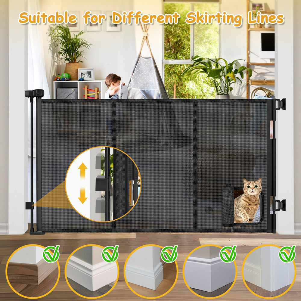 Sair Pet space-saving retractable gate expands or retracts as needed.
