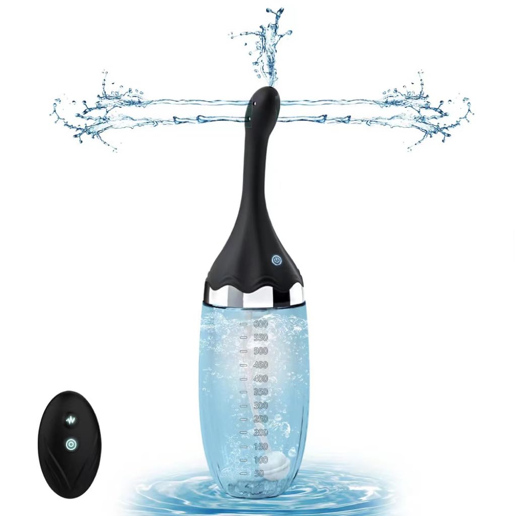 SAITONG Anal Douche remote control enables hands-free operation with adjustable speeds.