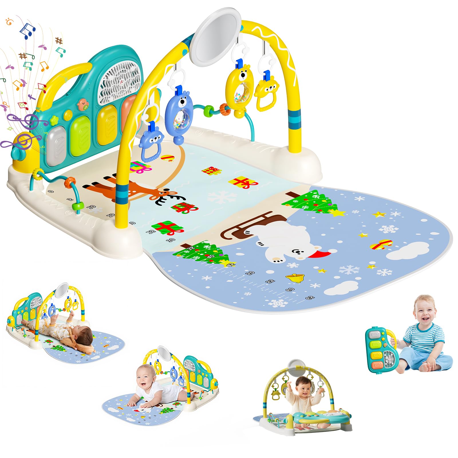 SAKAKI Baby Play Mat Kick and Play Piano Gym blue main view inviting tummy time and exploration.