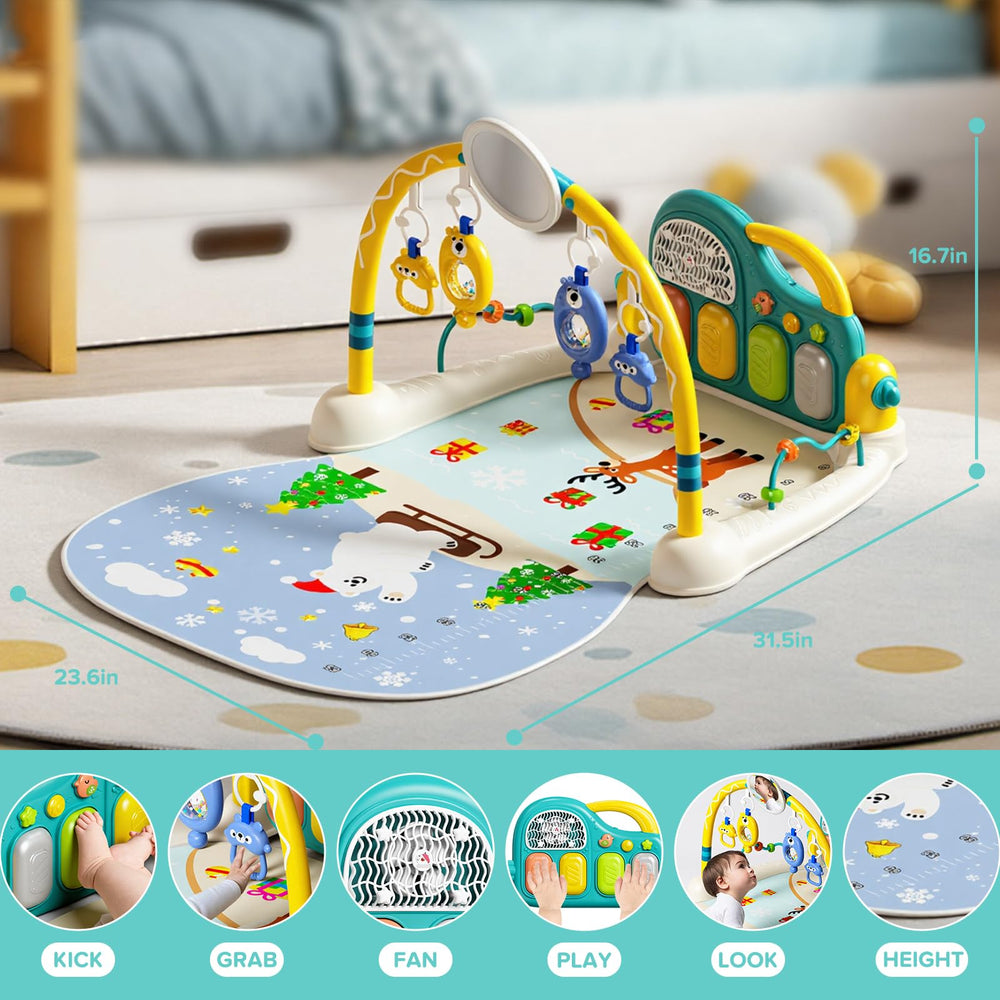 SAKAKI Baby Play Mat includes removable sensory toys to stimulate grasp and exploration.