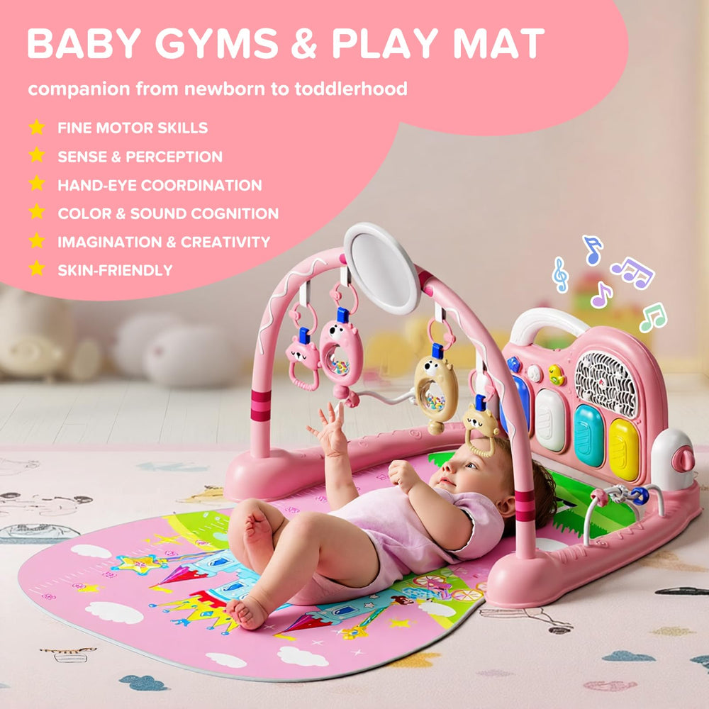 SAKAKI Kick and Play Piano Gym with mat encouraging movement and music