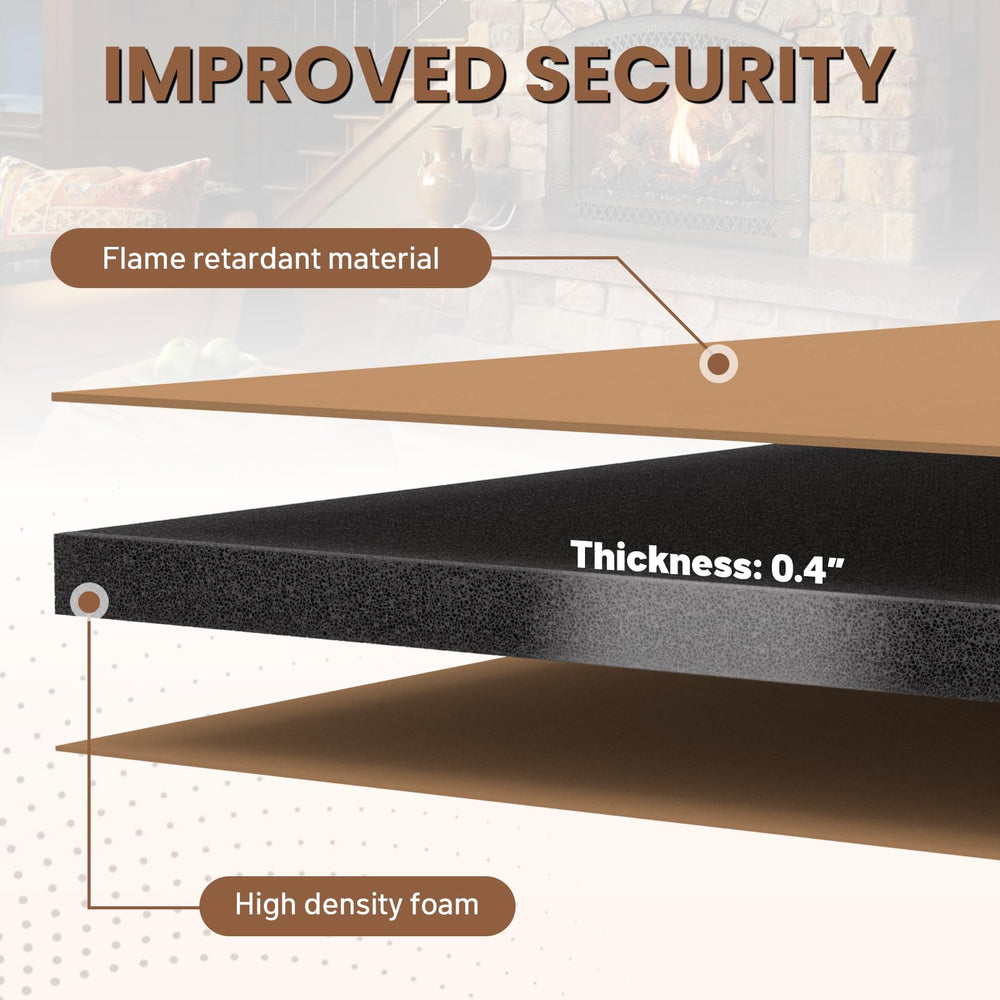 Versatile safety guard around bookshelves and furniture edges beyond the fireplace