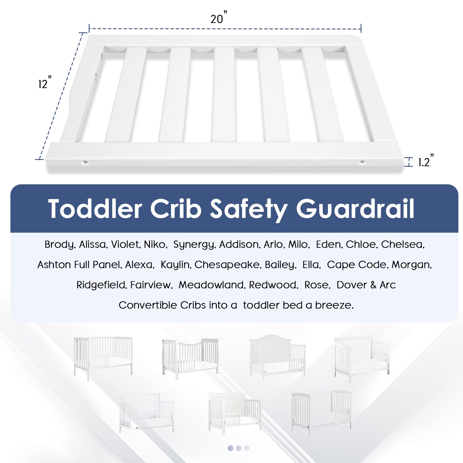 Salcod guardrail with white finish on a Dream On Me crib for safe nights.