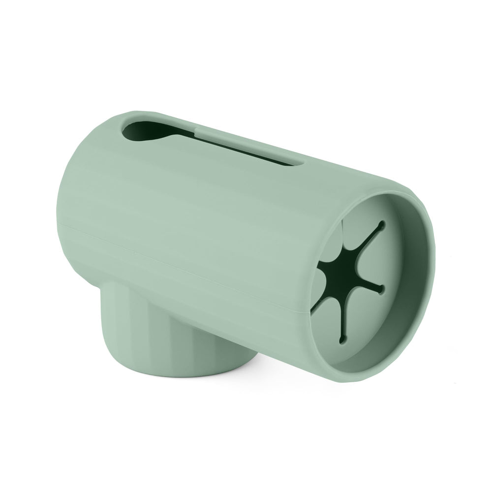 Sallurna bath spout cover Cambridge Blue on tub demonstrates universal fit