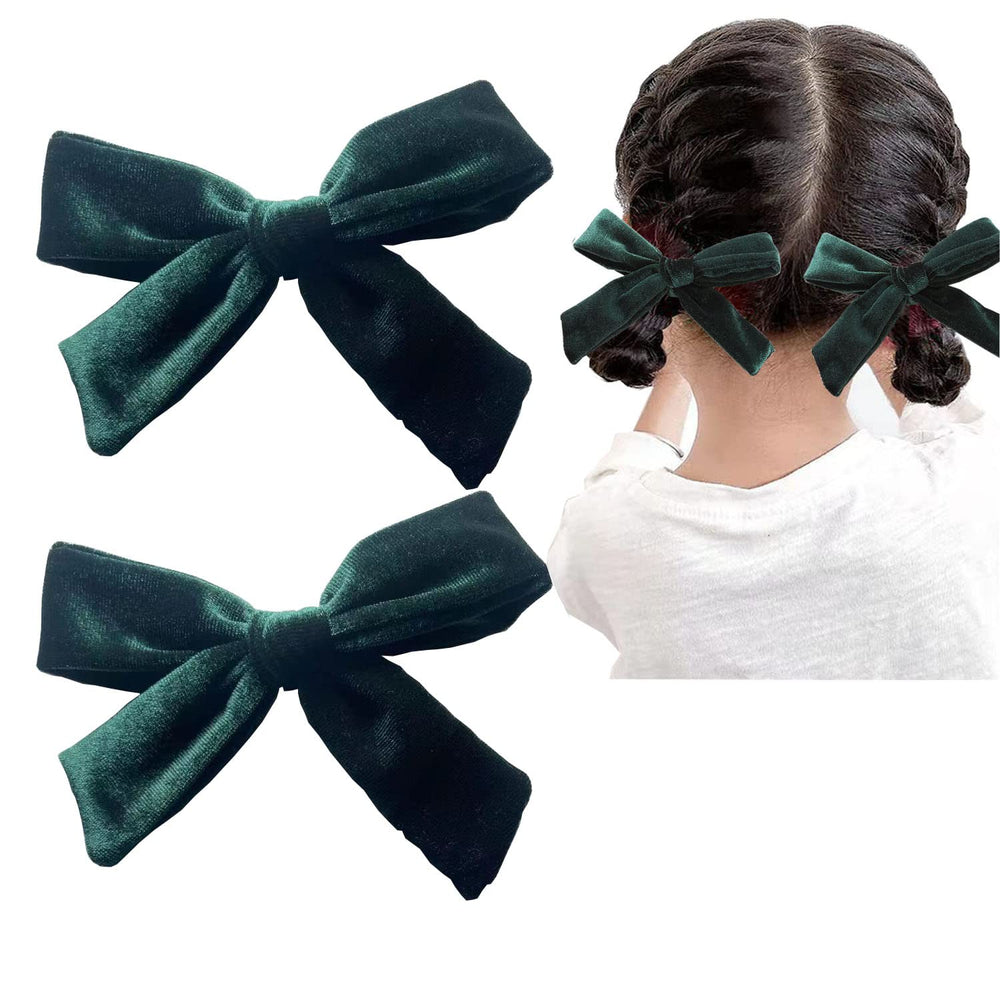 SALOCY big velvet hair bows clip in dark green; close-up shows premium fabric and sturdy clip.