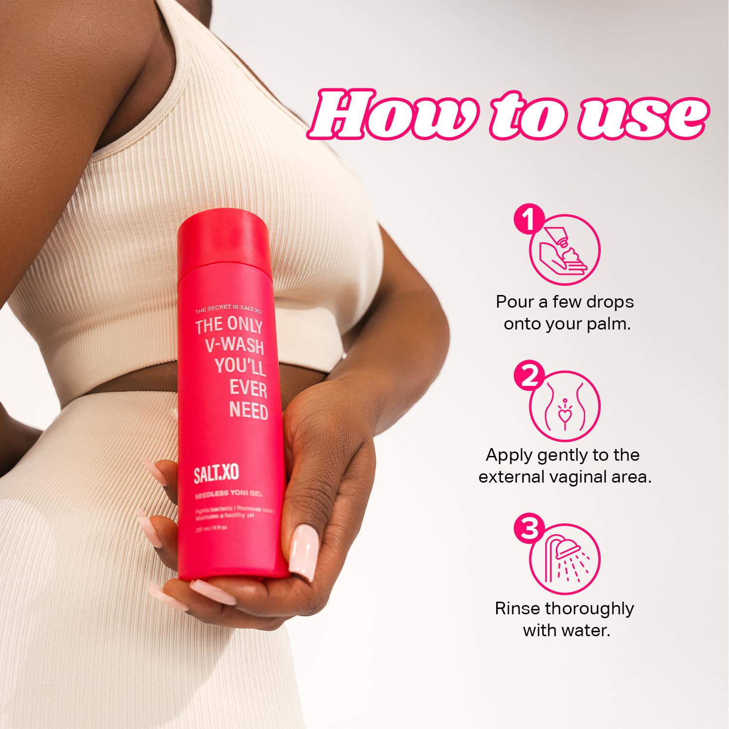 Salt.xo Seedless Yoni Gel Wash texture reveal showing creamy gel.