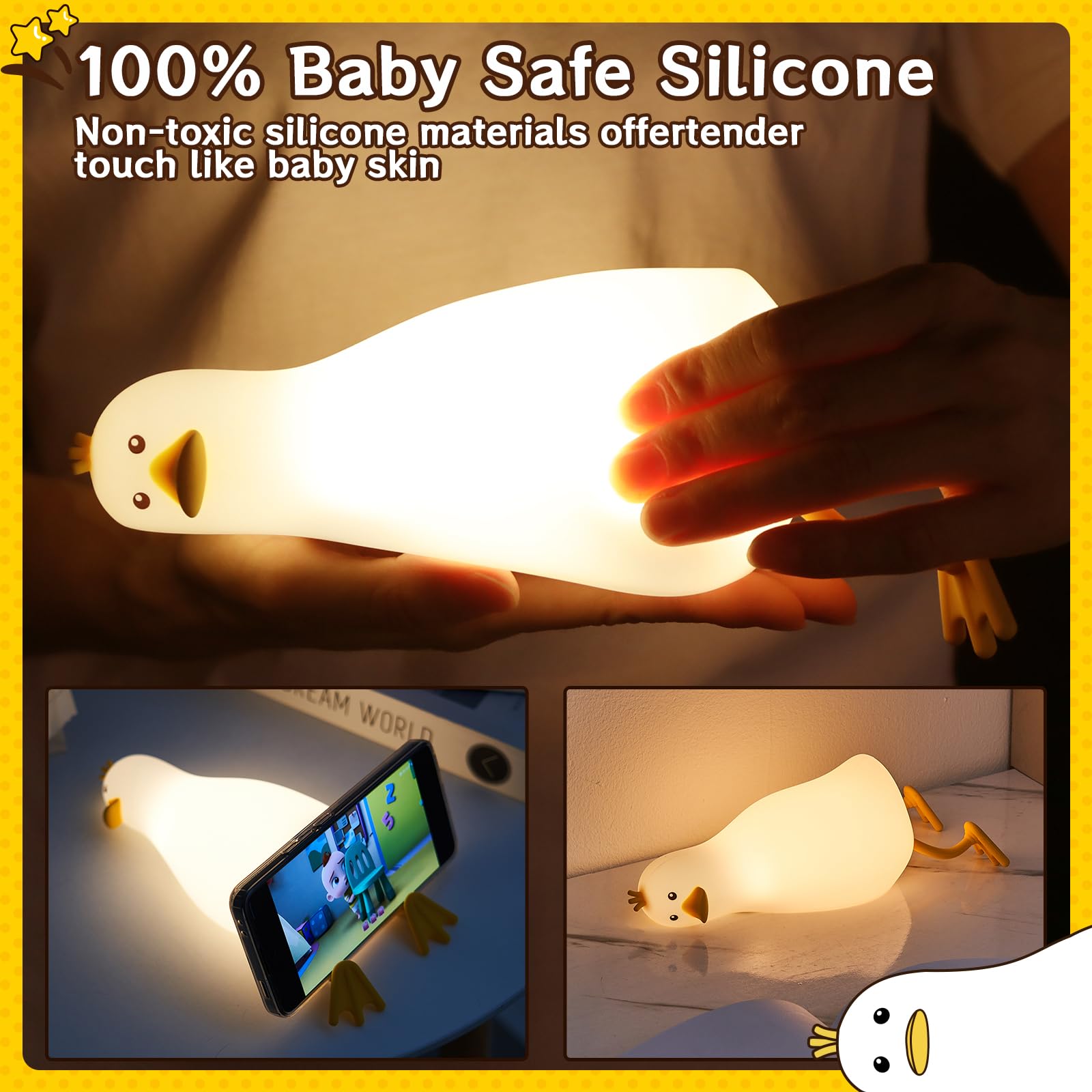 SALUOKE duck night light with seven colors for cozy mood lighting