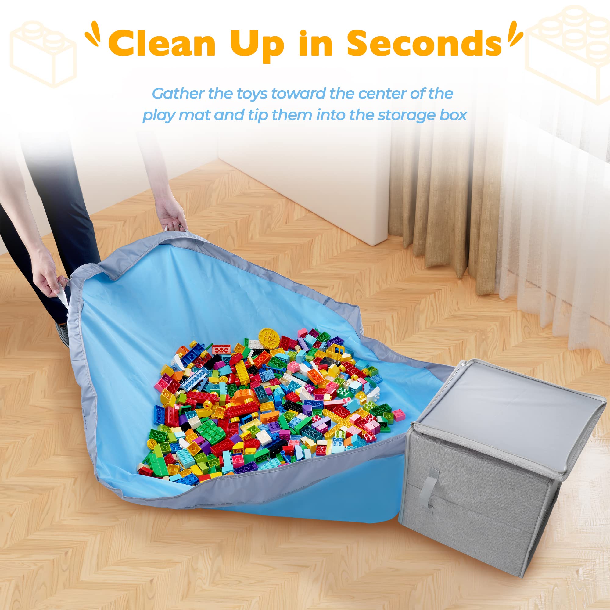 SAM AND MABEL cubby box with sturdy handles for easy transport.
