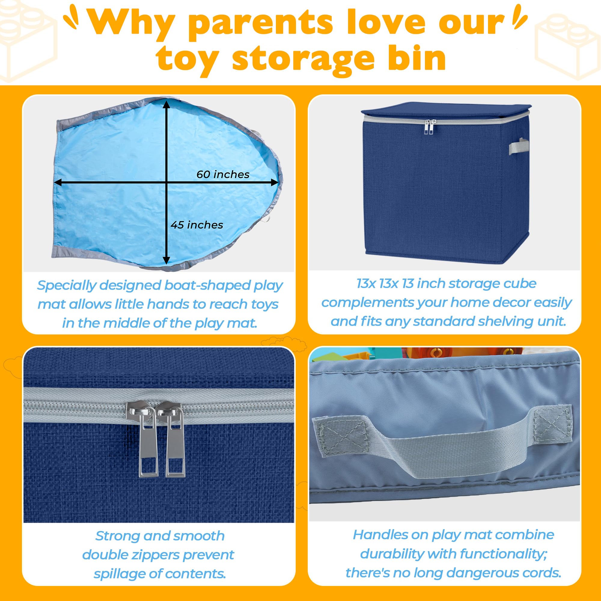 SAM AND MABEL lightweight storage cube weighs 2 lbs with reinforced handles.