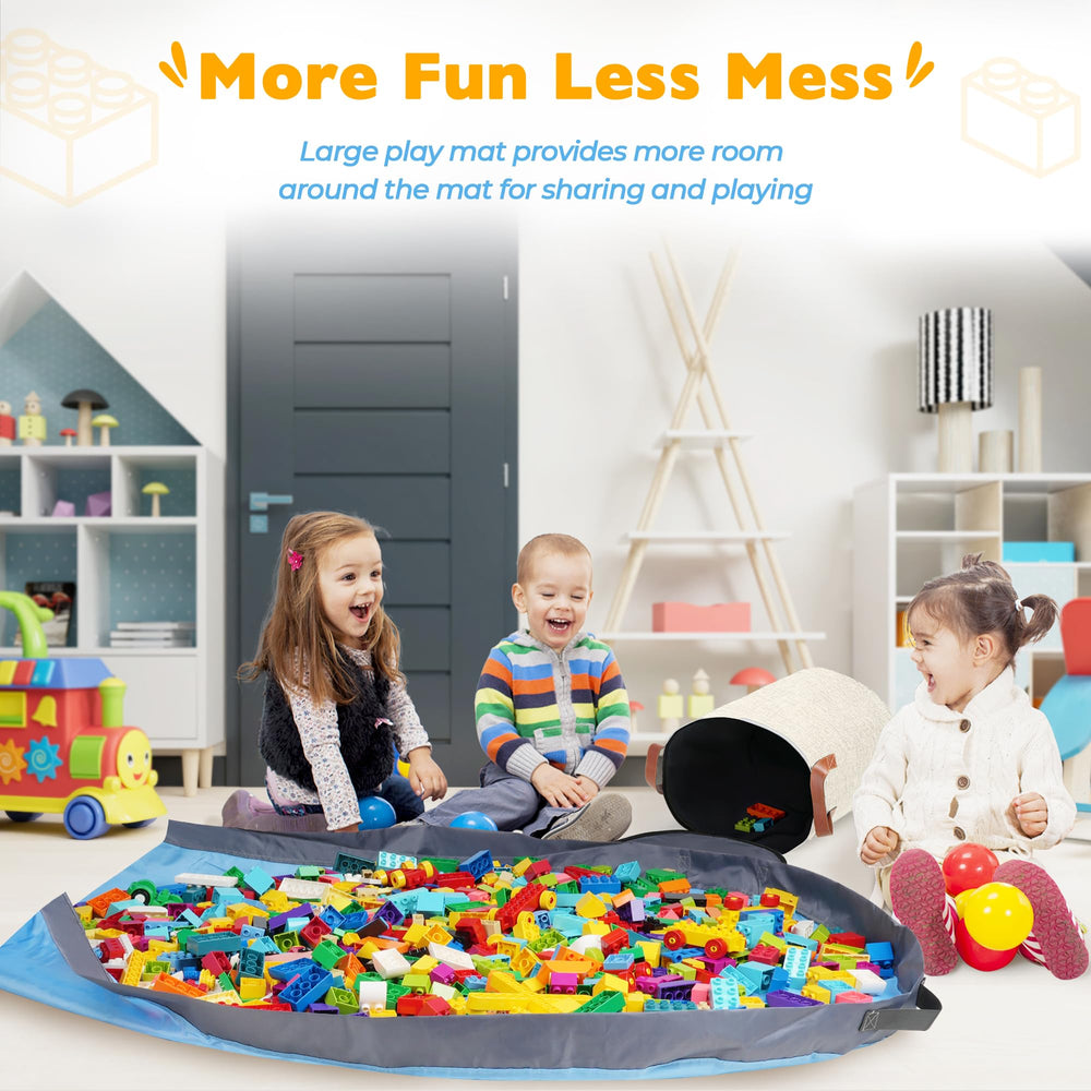 SAM AND MABEL lid with double zippers prevents spills after play.