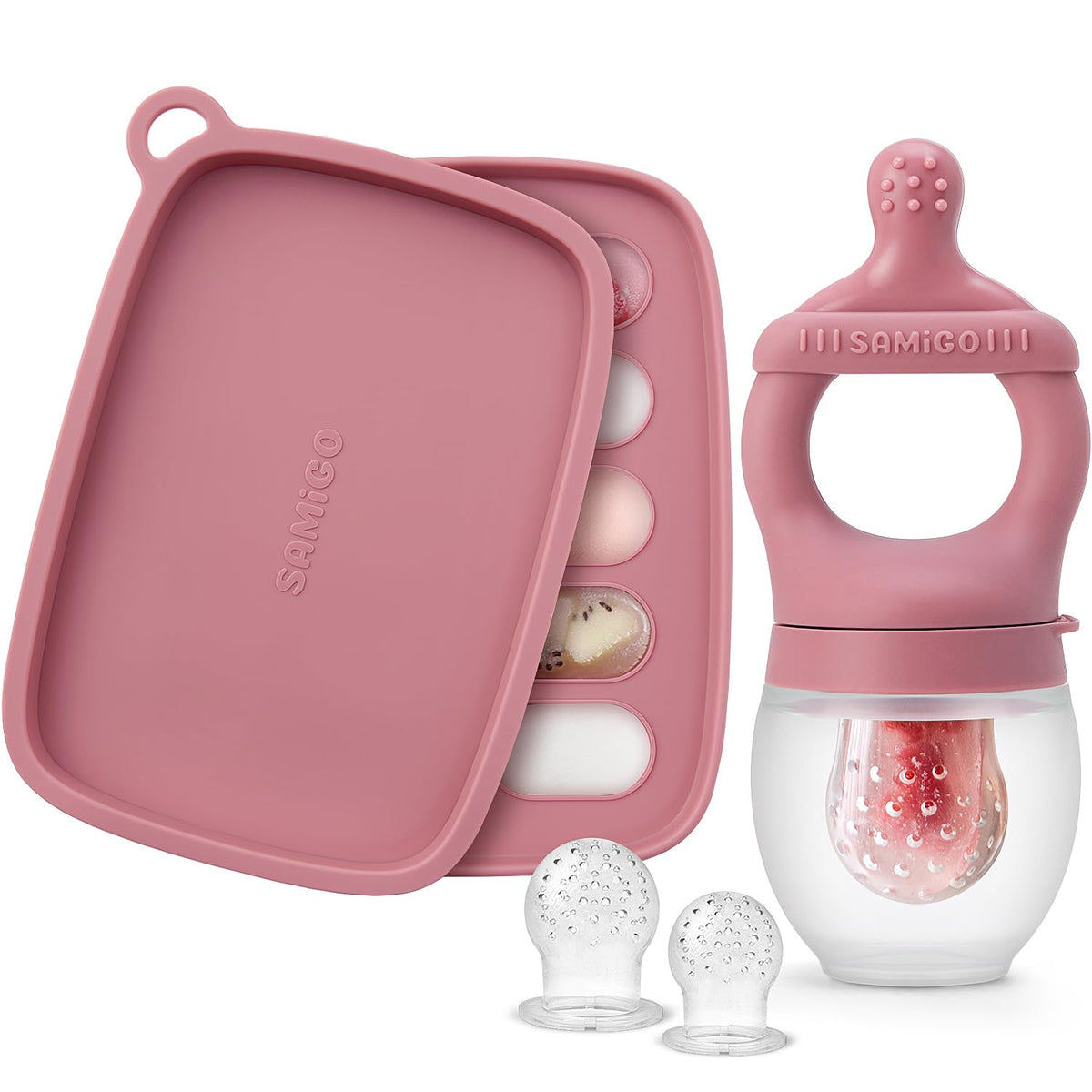 SAMiGO baby fruit feeder with popsicle mold for safe, bite-sized flavor exploration