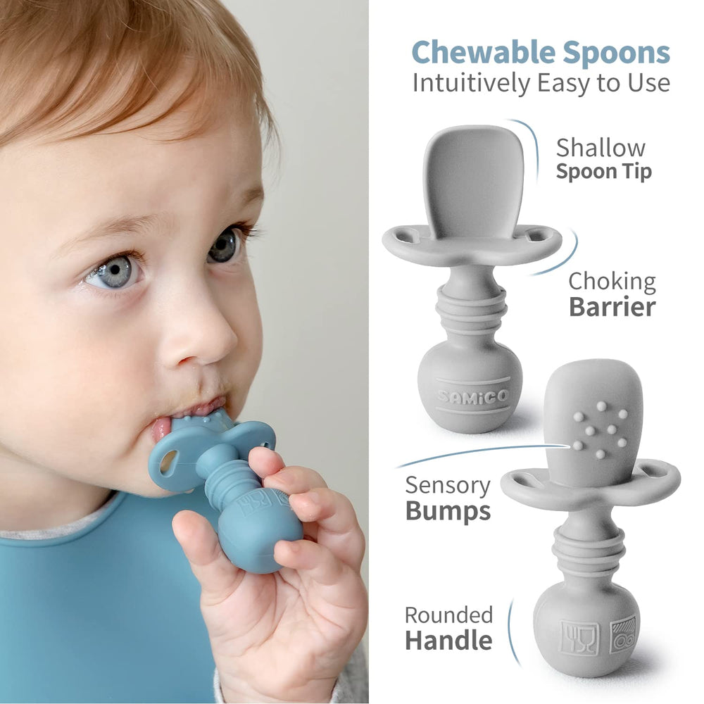 SAMiGO chewable spoons with textured head and stopper for safe exploration