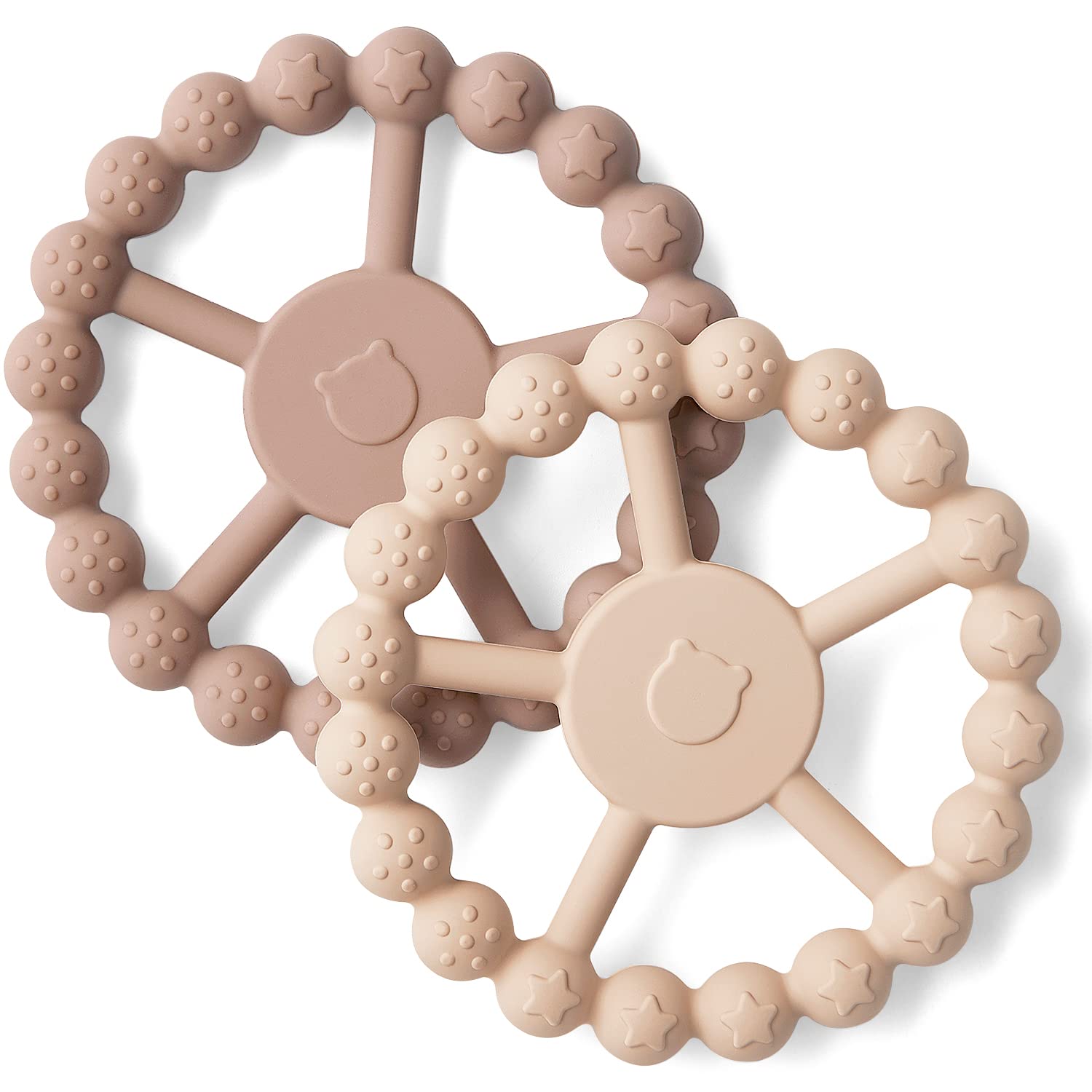 SAMiGO Ring teether ferris wheel-inspired design for soothing gums and engagement.