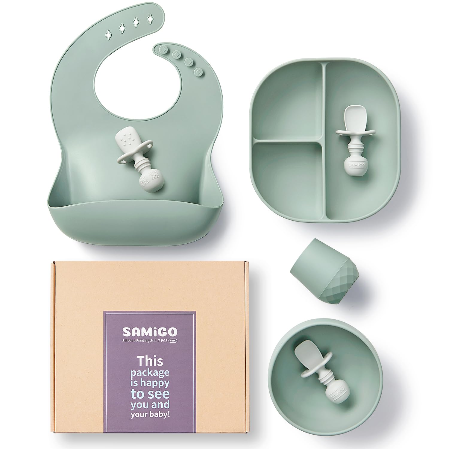 SAMiGO plate with strong suction for mess-free self-feeding.