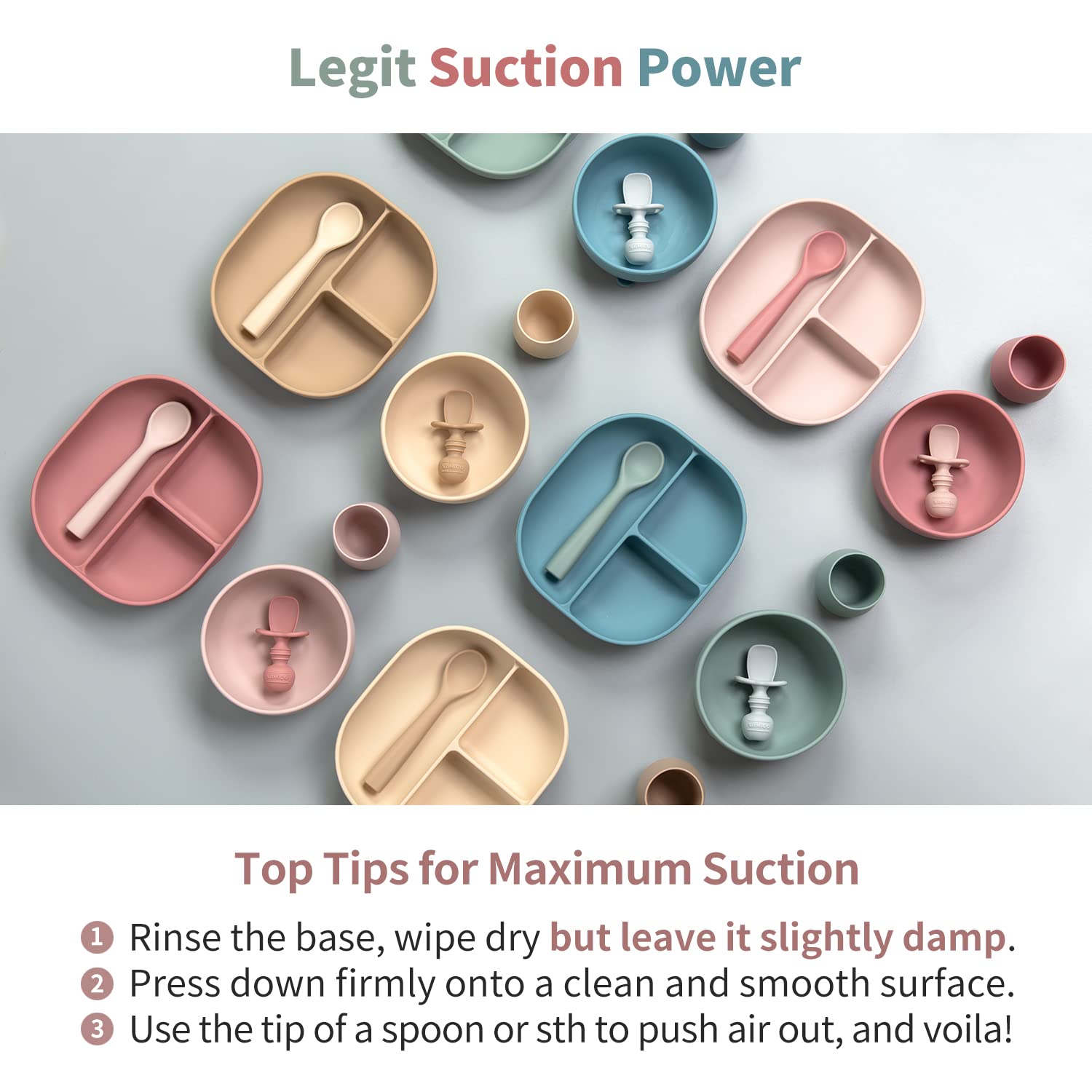 SAMiGO silicone bib; deep pocket catches dropped food for mess-free meals.
