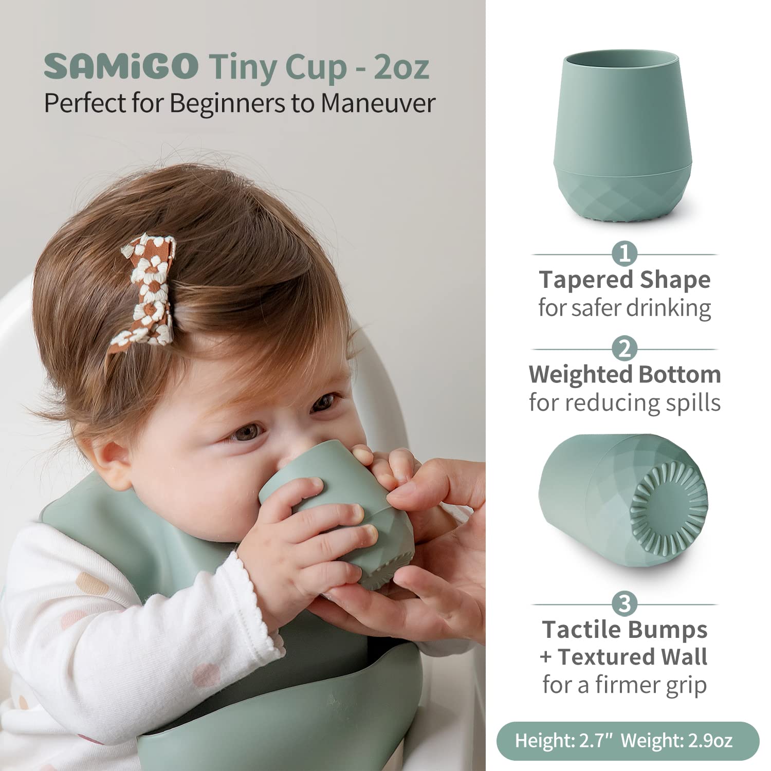 SAMiGO chewable spoons with textured bumps and safety stopper.