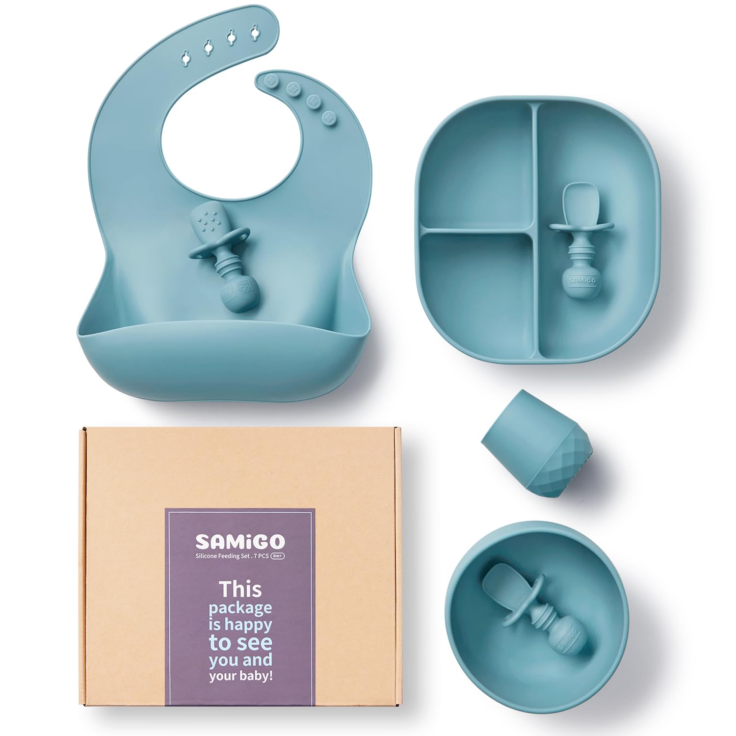 SAMiGO suction bowl secures meals on smooth surfaces for easier self-feeding.