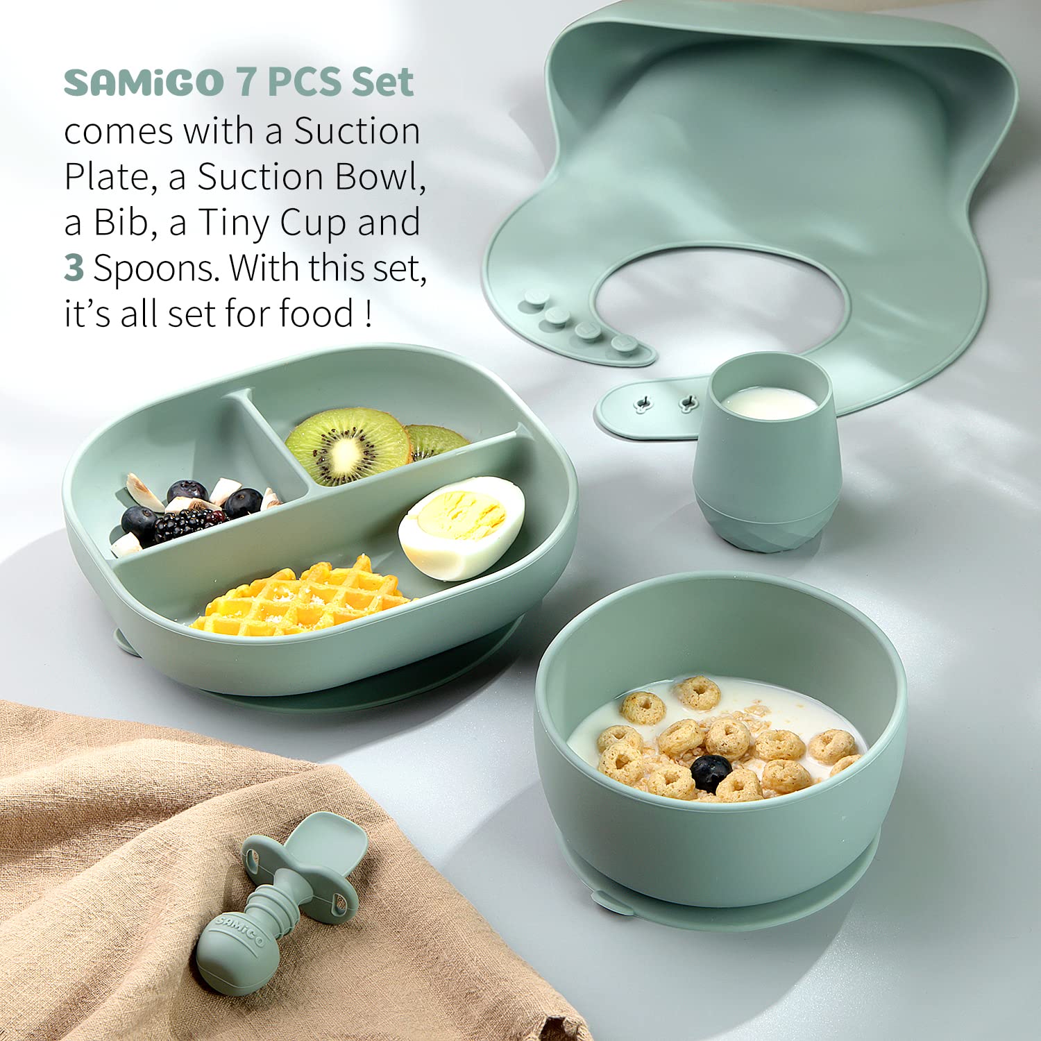 SAMiGO suction bowl provides strong grip to reduce spills during feeding