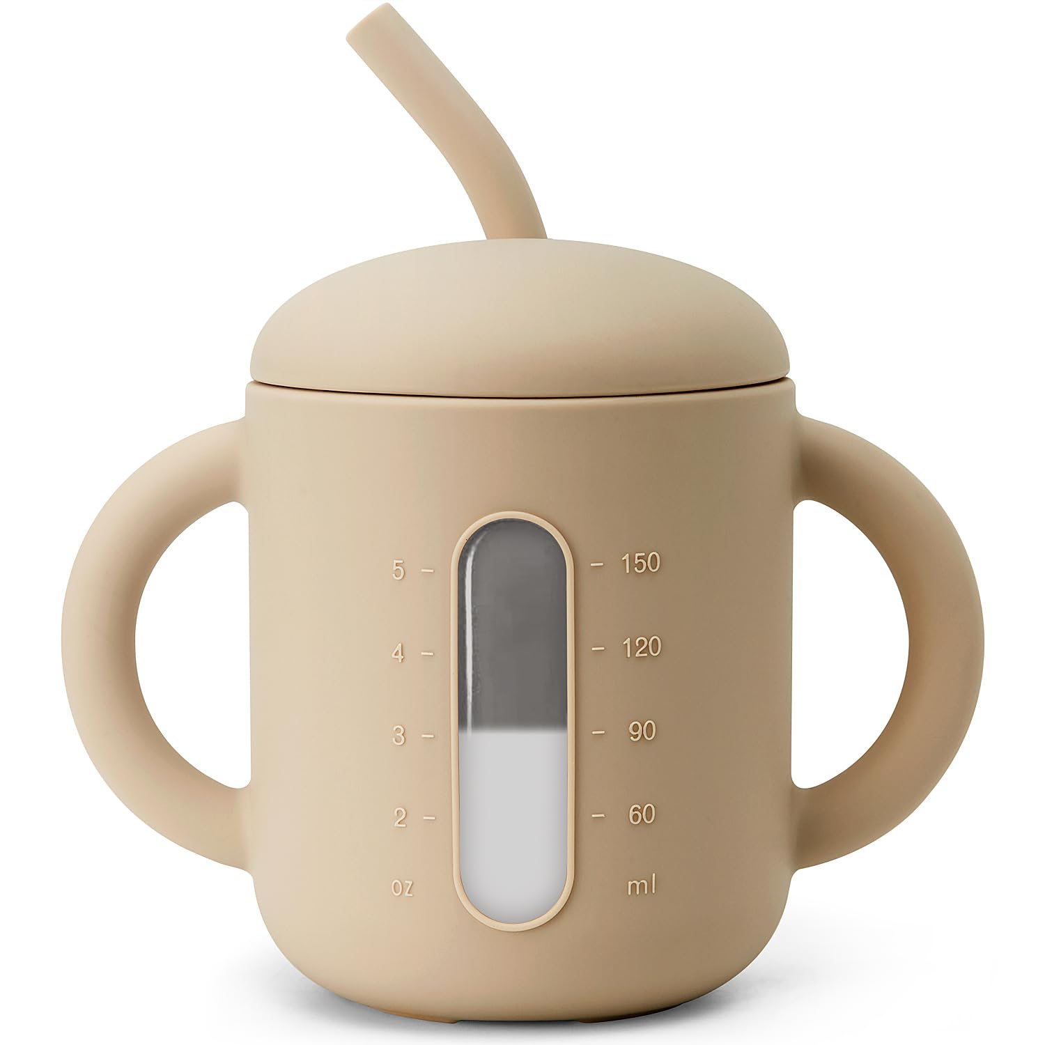SAMiGO silicone sippy cup lid and window demonstrating easy portion tracking for quick refills