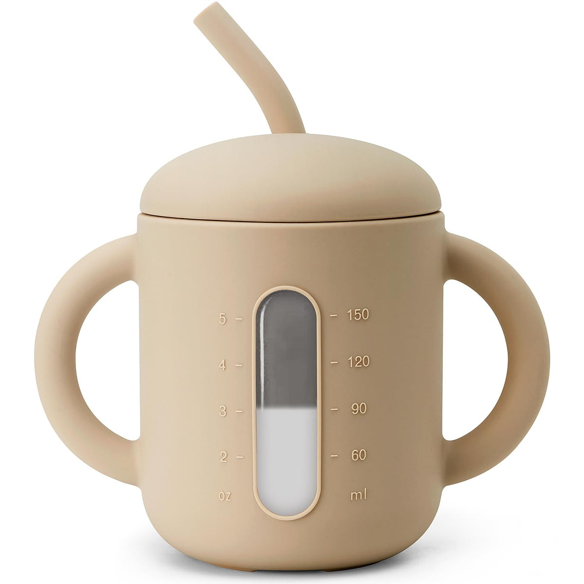 SAMiGO silicone sippy cup lid and window demonstrating easy portion tracking for quick refills