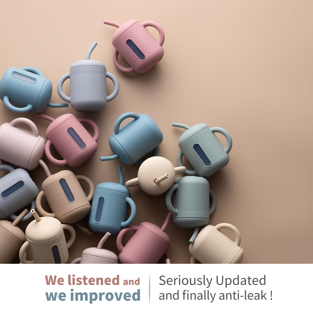 SAMiGO silicone sippy cup with see-through window to monitor liquids at a glance.