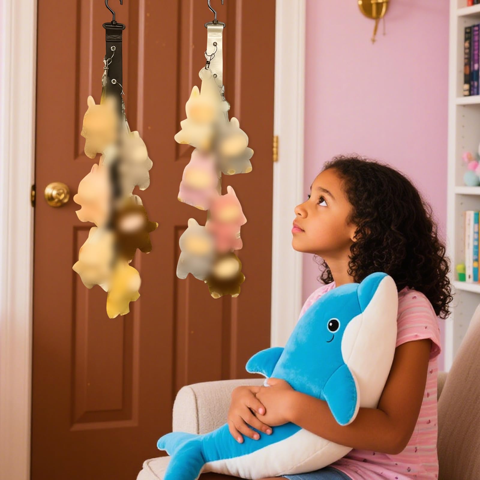 SAMIQU 29-inch hanging storage for dolls reduces floor clutter in kids' rooms.