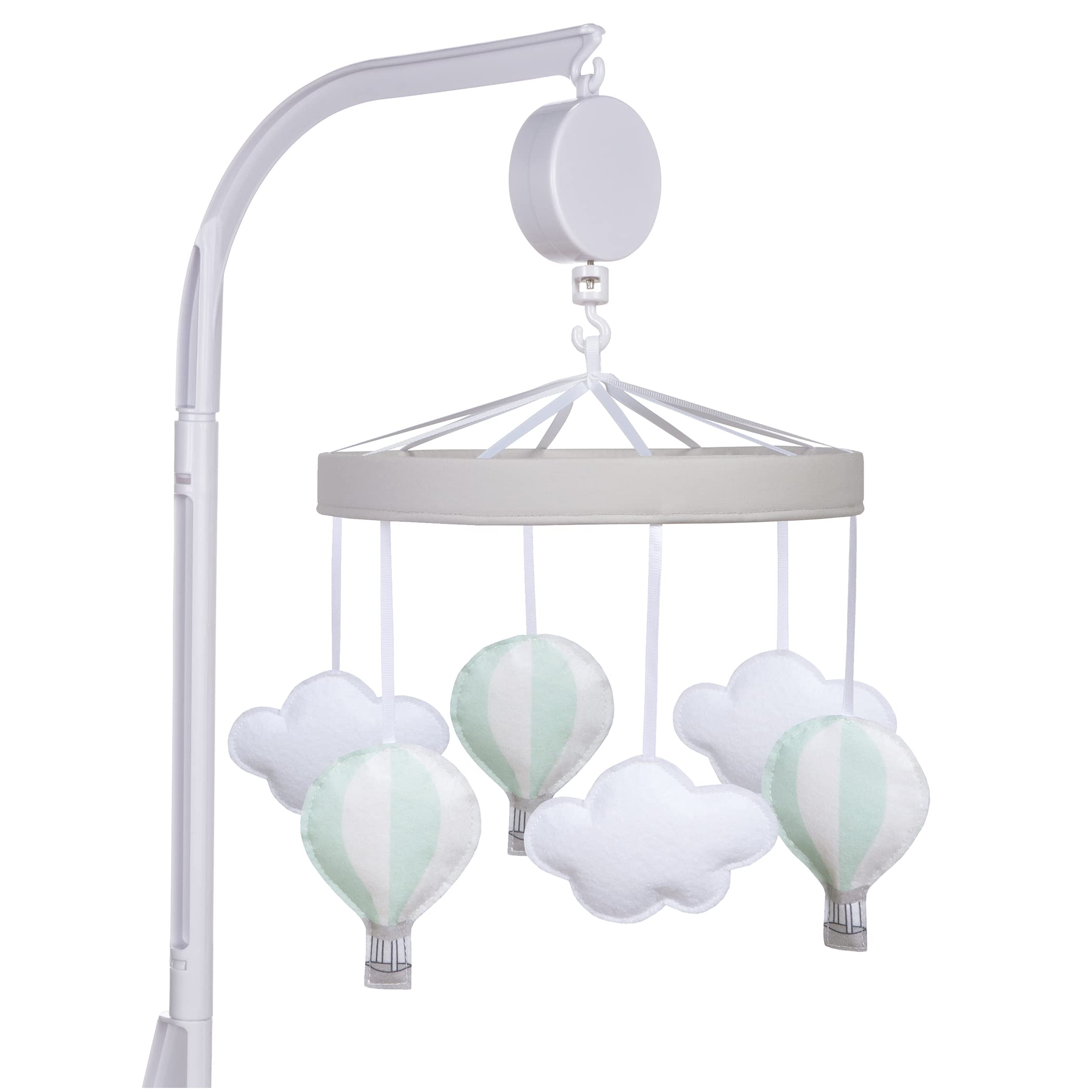 Sammy & Lou hot air balloons mobile with clouds promotes visual tracking.