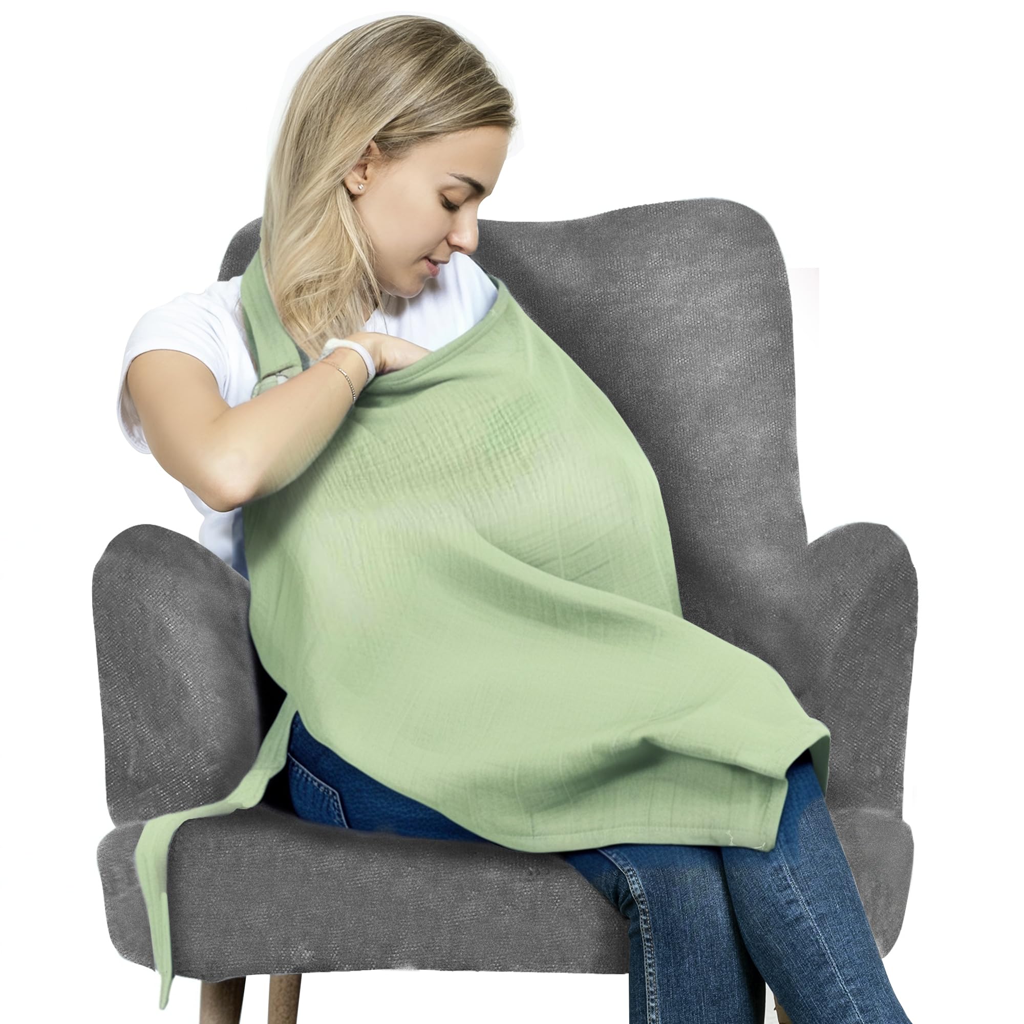 San Francisco Baby nursing cover—breathable fabric in mist green for discreet feeding.