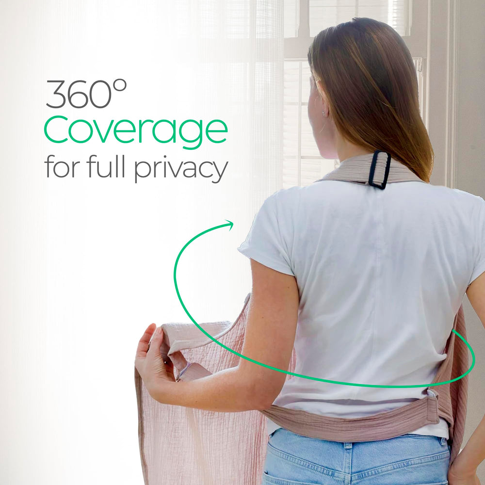 San Francisco Baby nursing cover provides wraparound privacy in public spaces.