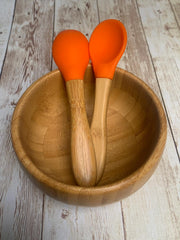 SAN SERO Babynow bamboo spoons for baby-led weaning with ergonomic grip.