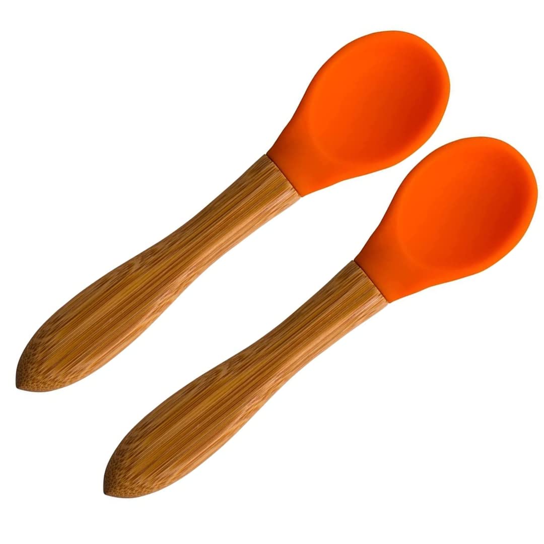 SAN SERO Babynow soft-tip orange 2-pack spoons ideal for gentle self-feeding.