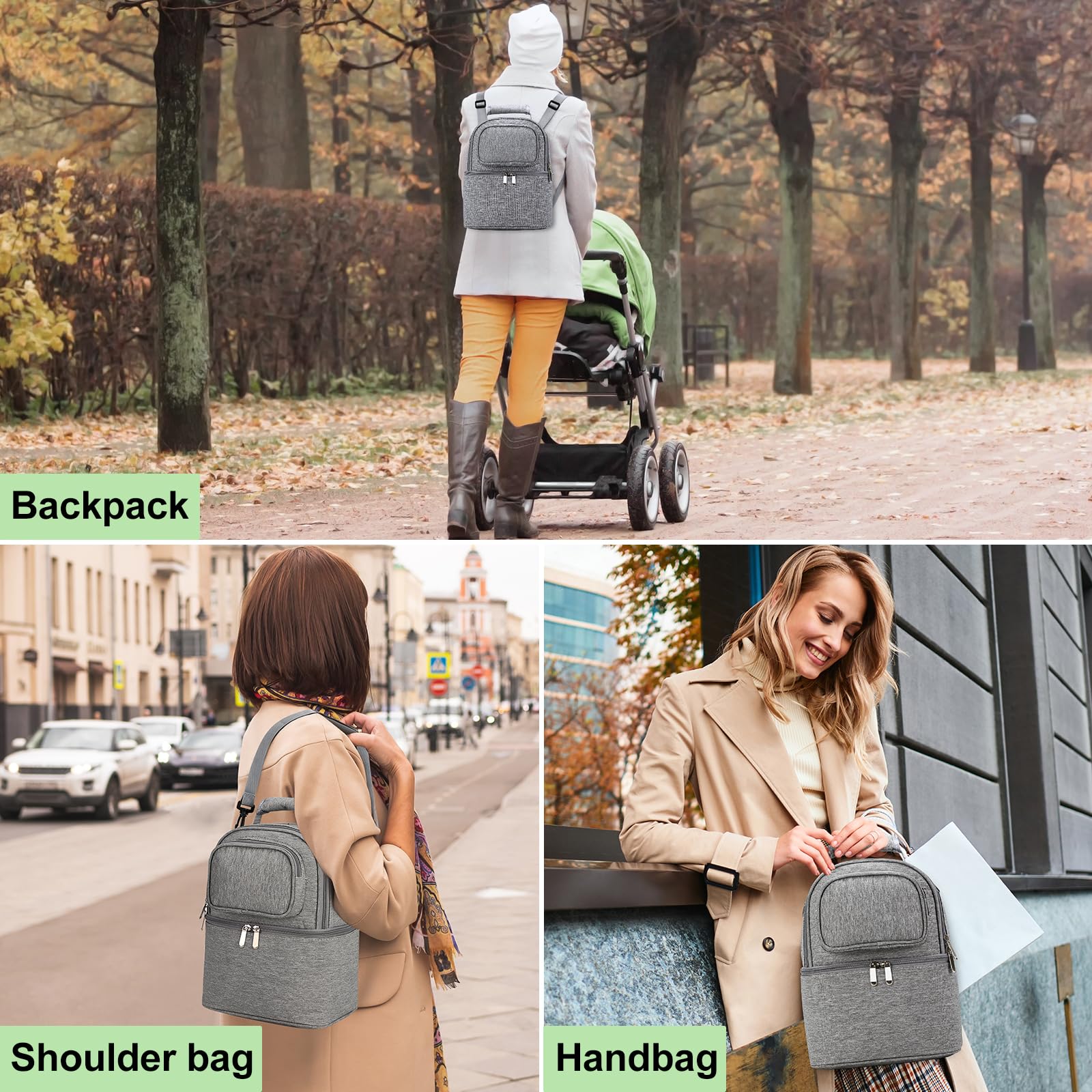 Sanchamy bag features compartments for pumps and bottles for quick, tidy setup.