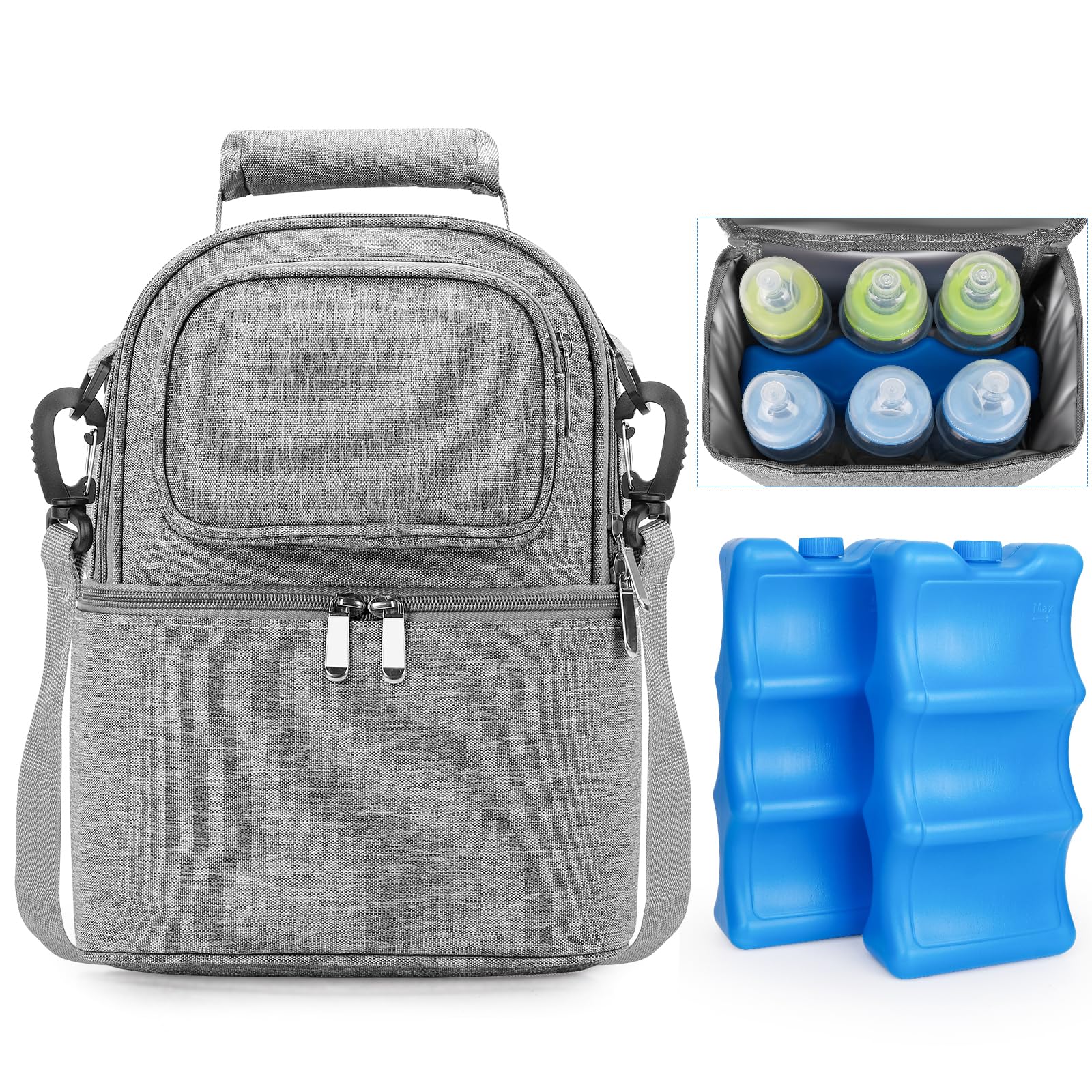 Sanchamy breastmilk cooler bag with double-layer design keeps bottles organized during travel.