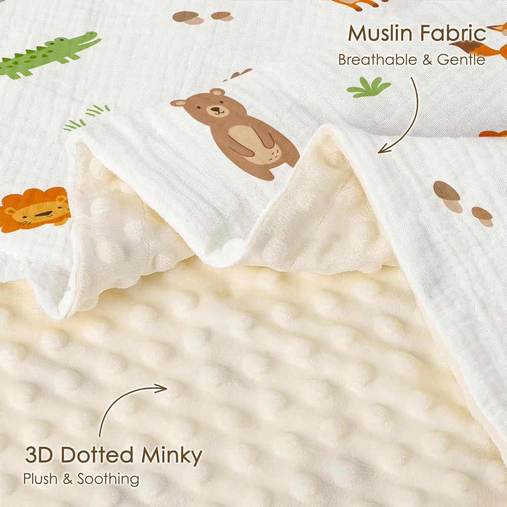 SANDJEST blanket with dotted back for cozy cuddles and naps.