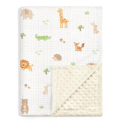 SANDJEST Animal Baby Blanket with muslin side for breathable comfort.