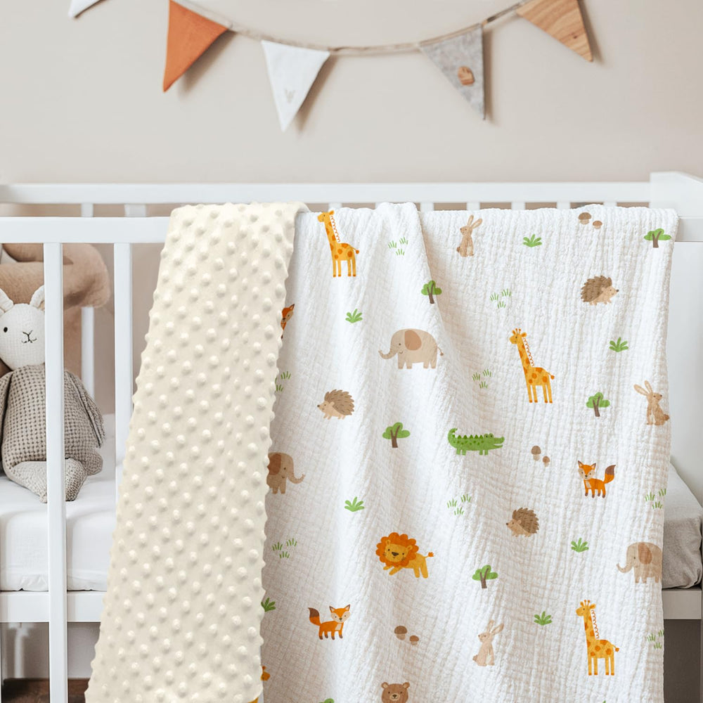 SANDJEST charming nursery blanket adds soft style.