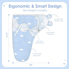 SANDJEST arm-in sleep sack with star-cloud print supports secure comfort